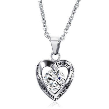 Mother and Son Cyrstal Heart Stainless Steel Pendant Necklace, the Love Between a Mother and Her Son Is Forever Chain 20
